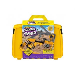 Spin Master Kinetic Sand - Mallette Chantier Construction - 907g Sable Magique, Grue, Camion, Moule, Bac - Set Activites Garcon Et Carte