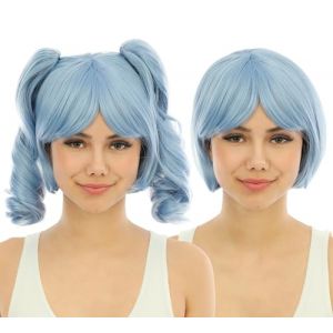 Perruque Manga Avec Couettes Détachables Luxe Bleu Pastel