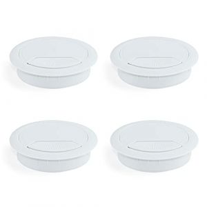 Emuca Passe-câbles Rond encastrable de Ø80mm pour Table de Bureau, Plastique, Blanc, Lot de 4