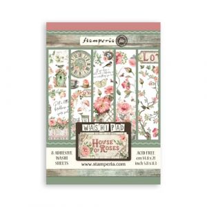 Stamperia - Washi Pad for Scrapbooking, Albums, Card Making, Bullet Journalling and More, Translucent, Easy to Cut, Acid Free, Perfect for Hobbies, Crafts and Gifting (House of Roses) (A5) (8 Sheets)