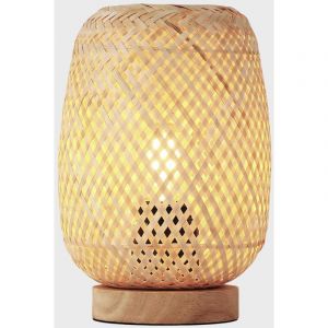 Barcelona led Lampe à poser en osier et bois "Ruka" - E27