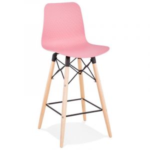 Image de Declikdeco Tabouret de Bar Rose Design Dossier Rectangulaire et Piétement Beige SEASHEL