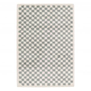 Image de Sweeek Tapis intérieur shaggy poils longs 120x170cm damier bleu clair et crème