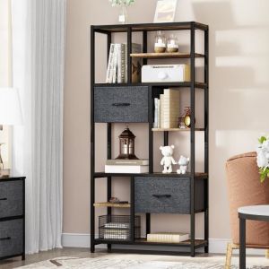 YITAHOME biblioth&egrave;que, biblioth&egrave;que &agrave; 7 &eacute;tag&egrave;res avec tiroirs &Eacute;tag&egrave;re du sol au plafond, &Eacute;tag&egrave;re &agrave; Livres industrielle, &eacute;tag&egrave;re en acier, adapt&eacute;e au salon, bureau, &eacute;tude, couloir, cuisine,brun antique