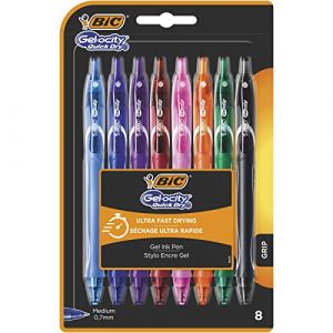 Image de Bic Gel-ocity Quick Dry Stylos-Gel Rétractables Pointe Moyenne (0,7 mm) - Couleurs Assorties, Blister de 8