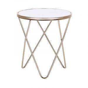 Beliani Table appoint blanche et dor&eacute; MERIDIAN II