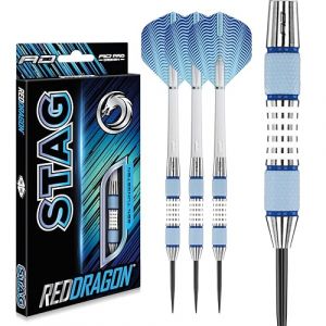 RED DRAGON Stag: 28g Fléchettes Pointes Acier avec Ailettes et Tiges de Flechettes