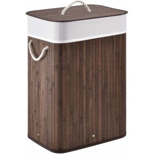Panier à linge en bambou bouclé - 72 L - Marron - Sac à linge amovible