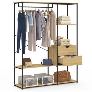 Idmarket Dressing penderie avec étagères et 2 tiroirs L. 130 cm DETROIT design industriel