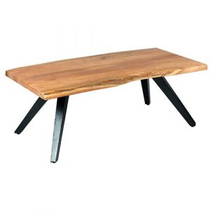 Table Basse Rectangulaire en Bois massif et M&eacute;tal Noir - MIKARA - ALTOBUY