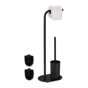 Relaxdays Serviteur WC, HxLxP : 64,5x23x17 cm, dérouleur Non Fixe, Brosse avec Support, Fer, Noir