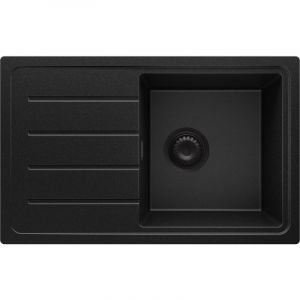 Evier Cuisine en Granit 70 x 44 cm Lavabo 1 bac + Kit de Vidage, Évier à Encastrer de Primagran, Tout Noir