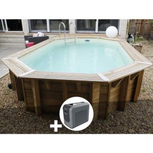 Ubbink Kit piscine bois Oc&eacute;a 5,50 x 3,55 x 1,20 m - Liner bleu + Poolican