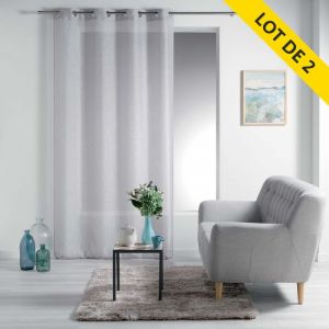 Lot de 2 voilages à oeillets 140 x 240 cm voile sablé rayé Est r Gris