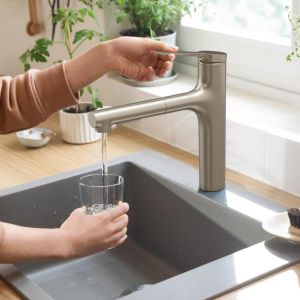 Hansgrohe Zesis M33 Mitigeur de cuisine avec douchette métallique extractible, 74822800,
