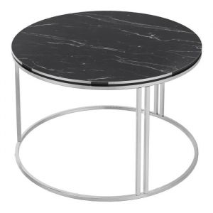 Table basse ronde 50 x 80 cm marbre noir argent - Noir