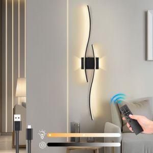 Applique Murale led Interieur,Moderne Design Incurvée,Rechargeable, Gradation,Réglable,Télécommande pour Chambre/Salon/Couloir