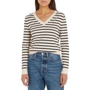 Tommy Hilfiger Co Jersey Stitch V-NK Pull Pullovers, Breton STP/Calico/Desert Sky, XS Femme