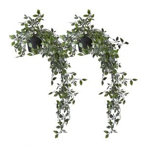 Relaxdays Plante Artificielle, Lot de 2 Fausses Fleurs à Suspendre, pothos, Plastique, HxD : 60x20 cm, Vert - Noir