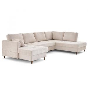Anna - canap&eacute; panoramique d'angle droit 7 places convertible avec coffre en velours textur&eacute; - Beige
