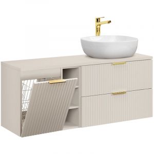 Image de Petits-meubles - Meuble simple vasque 140cm 3 niches panier à linge Adriel Cachemire