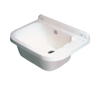 Lavabo mural en résine 50 x 35 cm avec siphon compartiment latéral antidérapant