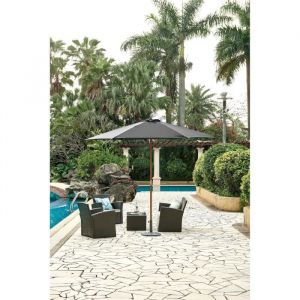 Image de Parasol en bois rond - Arc 3 m et polyester 180 g/m² - Gris