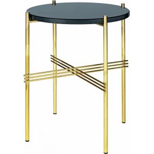 Image de Gubi Table d'appoint guéridon - TS SIDE Ø 40 Laiton Ø 40 x H 51cm Plateau verre, base métal laqué Verre bleu marine