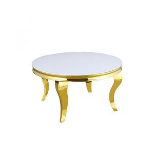 Table basse ronde baroque Gold et plateau en verre BLANC de 80 cm