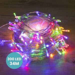 SkyLantern Guirlande Noel 34M Intérieur et Extérieur 300 LEDs Multicolores - Guirlande Lumineuse Sapin Cable Transparent avec 8 Modes et Télécommande dont