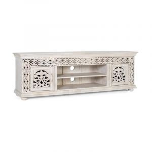 Décoration d'Autrefois Meuble TV en bois manguier blanc vieilli