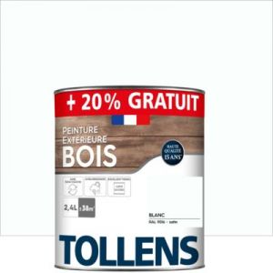 Tollens Peinture extérieure bois 2 en 1 - Ultra Résistante Satin - Blanc ral 9016 - 2L+20%