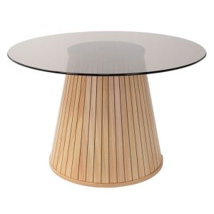 ML-Design Table Basse Ronde 80 x 80 x 50 cm, Aspect Bois Marron avec Plateau en Verre, Mobilier pour la Maison, Console d'Appoint Contemporain pour