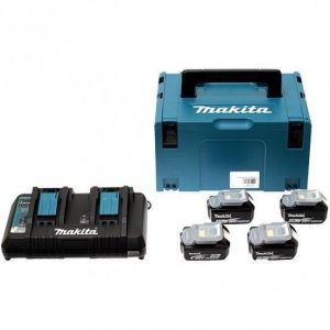 Makita Pack energie 18 V Li-ion - 4 batteries (4Ah) + 1 chargeur double en coffret Makpac - 197503-4