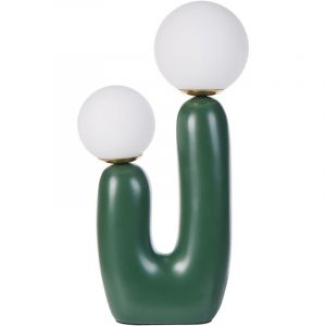 Beliani Lampe de Table D&eacute;corative Style R&eacute;tro 2 Abat-jours Globe en Verre et Base en u R&eacute;sine Vert Tulun