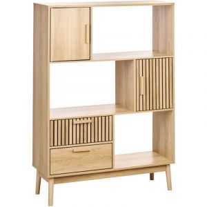 Beliani Bibliothèque Style Scandinave Etagère avec Tiroirs Rangement Pieds en Pin Bois Clair Lynwood