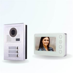 BT SECURITY Portier interphone vid&eacute;o modern 2 fils - 3 appartements - 3 &eacute;crans blancs