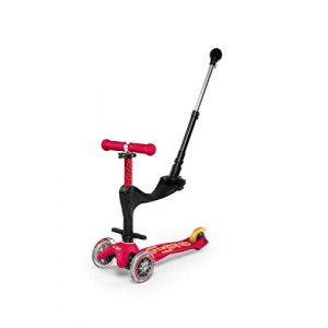 Micro Mobility - Trottinette Mini 3-en-1 Deluxe Rouge Rubis - Trottinette Enfant &Eacute;volutive 3 Roues - Barre de pouss&eacute;e - Repose Pied - Si&egrave;ge en Mousse - Navigation par Transfert de Poids