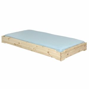 Image de Pack lit empilable avec matelas Jelly Bois naturel 90x190 cm - Bois naturel