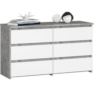 Commode Akord CL100 Béton 100 cm 6 tiroirs façade Blanche 100x35x57 cm