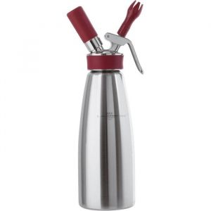 Paderno 41458-10 Siphon de Cuisine Professionnel en Acier Inoxydable pour pr&eacute;parer des Desserts, Mousses, Cr&egrave;me fouett&eacute;e, et Sauces, 3 Douilles Acier, Argent, 1l