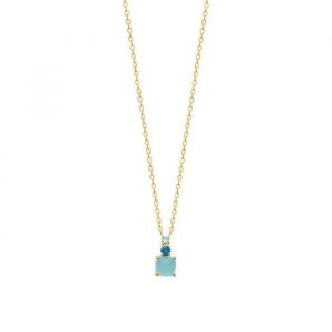 Collier Avec Pendentif - Bijouterie - Agate Bleue - Plaqu&eacute; Or 18 Carats - 45 Cm - 3 Pierres Naturelles