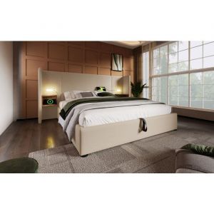 Fauteuil relax convertible 3-en-1, canap&eacute;-lit avec USB et 2 porte-gobelets, inclinable, bois/m&eacute;tal, orange