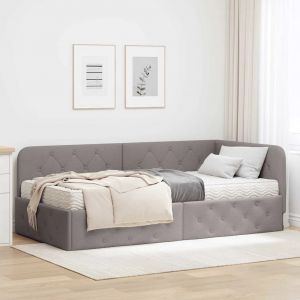 VidaXL Cadre de lit d'angle avec matelas Taupe 100 x 200 cm tissu