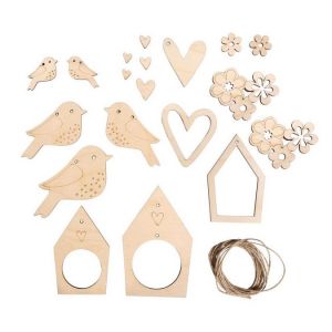 Rayher Guirlande en bois M&eacute;lange de pendentifs "Oiseau & Co