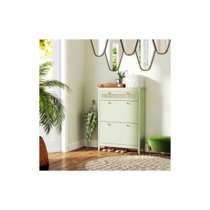 Okwish - Meuble &agrave; chaussures vert avec 2 portes et tiroir, rangement pour entr&eacute;e, couloir, 88x30x120 cm