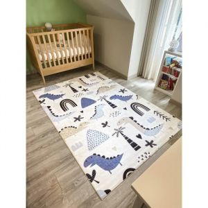 Nazar Tapis enfant dinosaure RUGS - 120x160 cm - Happy - Bleu