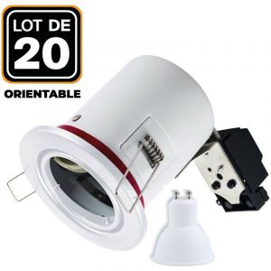 Image de Europalamp Lot 20 Spots BBC Orientable Blanc + Ampoule GU10 7W Blanc Chaud + Douille