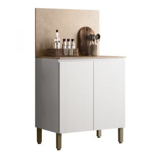 Meuble de Cuisine Bas 2 Portes 2 Niches Blanc et Cr&eacute;dence Marbre L 80 H 91.5 P 53.3 cm