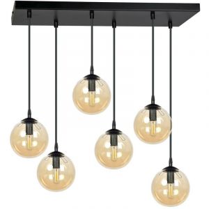 Emibig cosmo Plafonnier suspendu Globe Cluster noir avec abat-jour en verre ambré, 6x E14